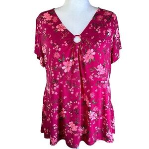 Lane Bryant Pink Floral Short Sleeve Blouse Plus Size 18/20